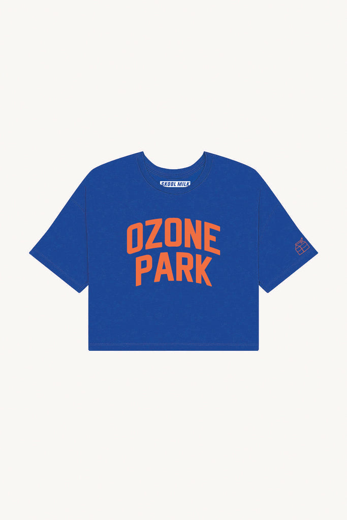 Blue Ozone Park Crop with Orange Reflective Letters