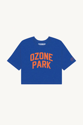 Blue Ozone Park Crop with Orange Reflective Letters