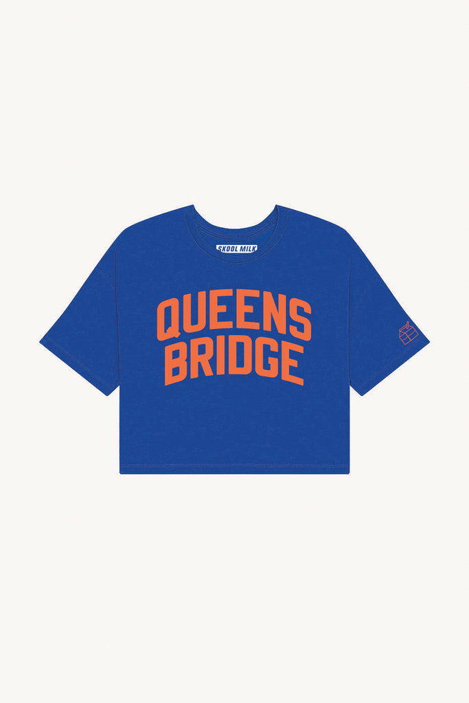 Blue QueensBridge Crop with Orange Reflective Letters