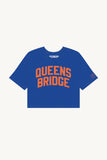 Blue QueensBridge Crop with Orange Reflective Letters