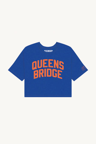 Blue QueensBridge Crop with Orange Reflective Letters