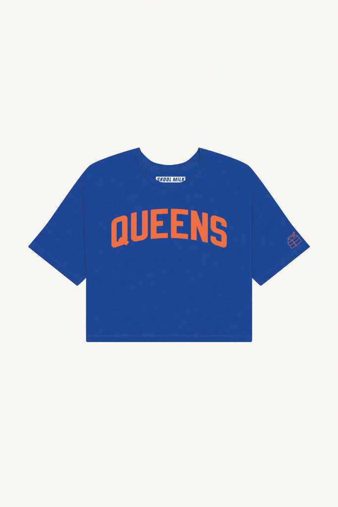Blue Queens Crop with Orange Reflective Letters