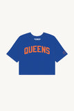 Blue Queens Crop with Orange Reflective Letters