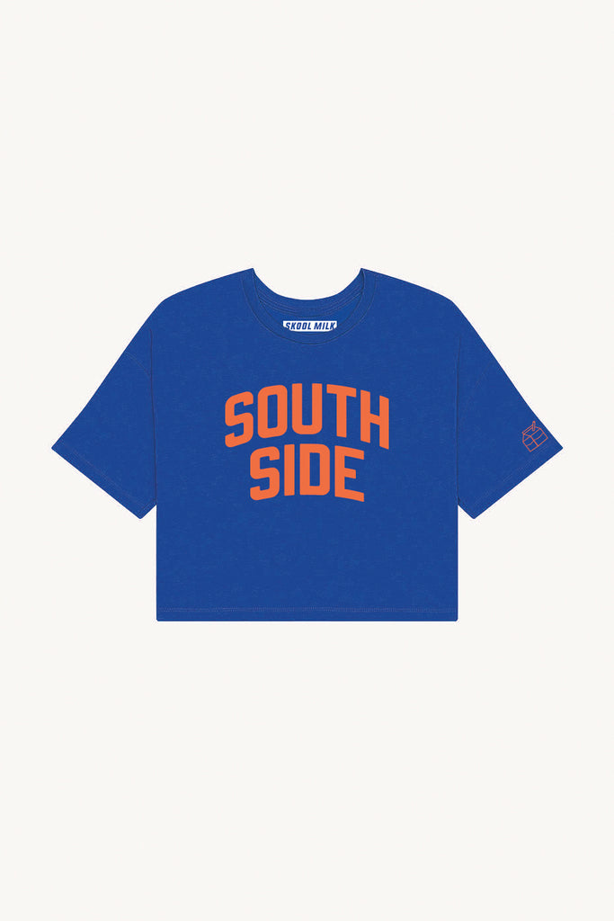 Blue South Side Crop with Orange Reflective Letters