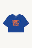 Blue South Side Crop with Orange Reflective Letters