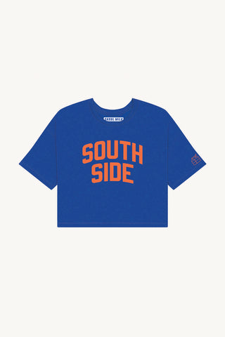 Blue South Side Crop with Orange Reflective Letters