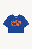 Blue Staten Island Crop with Orange Reflective Letters