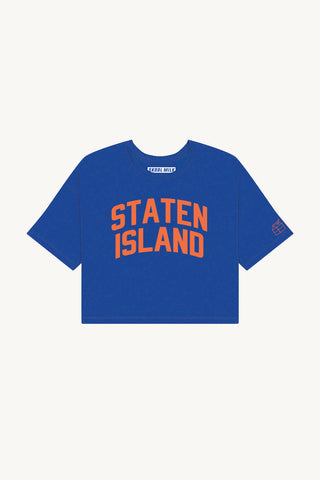 Blue Staten Island Crop with Orange Reflective Letters
