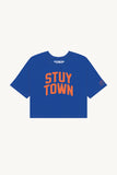 Blue Stuy Town Crop with Orange Reflective Letters