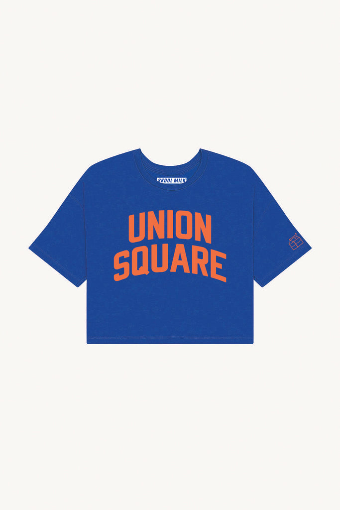 Blue Union Square Crop with Orange Reflective Letters