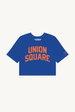 Blue Union Square Crop with Orange Reflective Letters