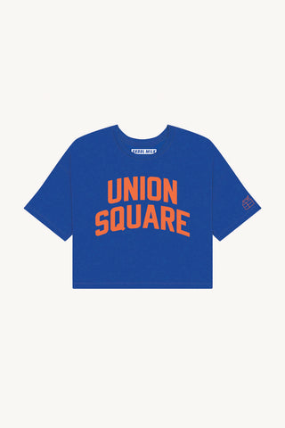 Blue Union Square Crop with Orange Reflective Letters