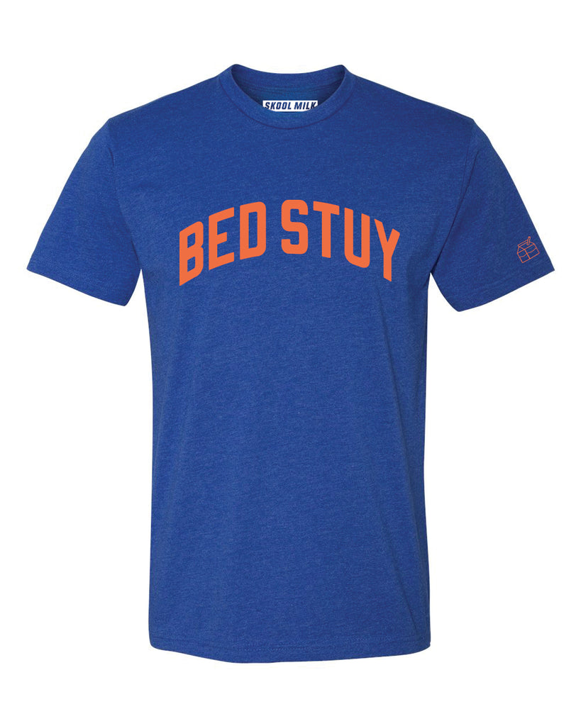 Blue Bed Stuy T-Shirt with Orange Reflective Letters