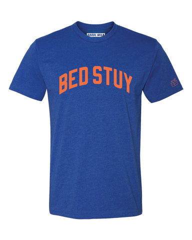 Blue Bed Stuy T-Shirt with Orange Reflective Letters