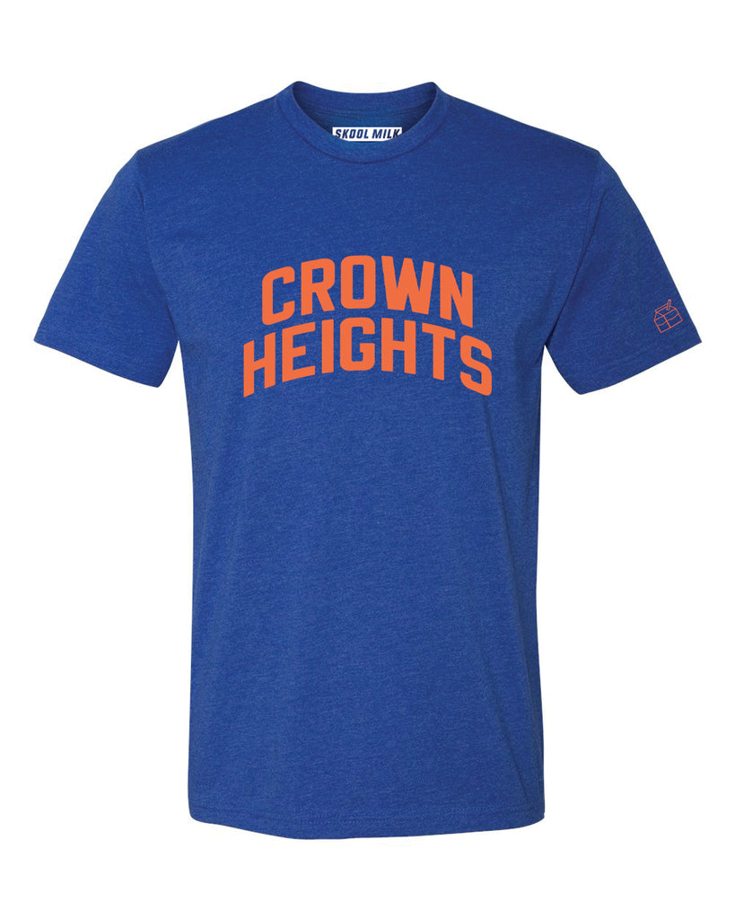 Blue Crown Heights T-Shirt with Orange Reflective Letters