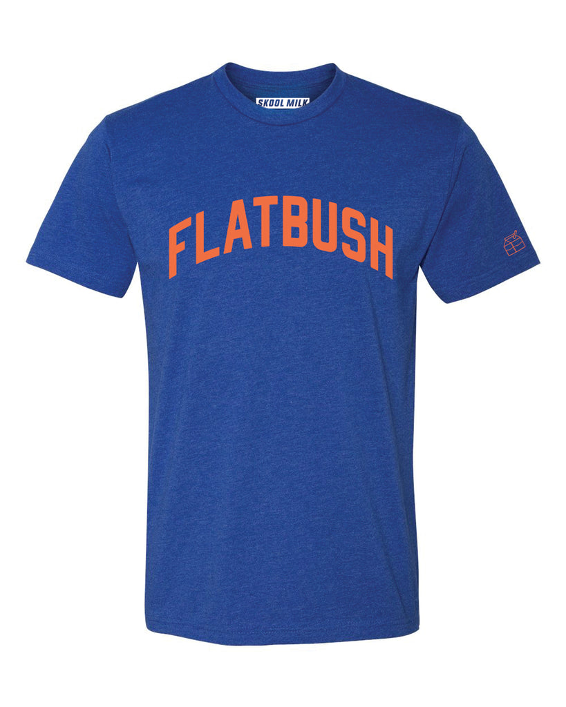 Blue Flatbush T-Shirt with Orange Reflective Letters