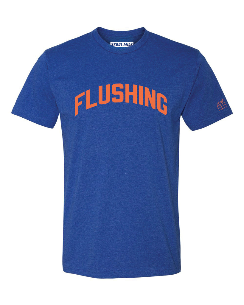 Blue Flushing T-Shirt with Orange Reflective Letters