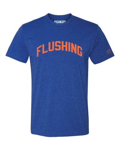 Blue Flushing T-Shirt with Orange Reflective Letters