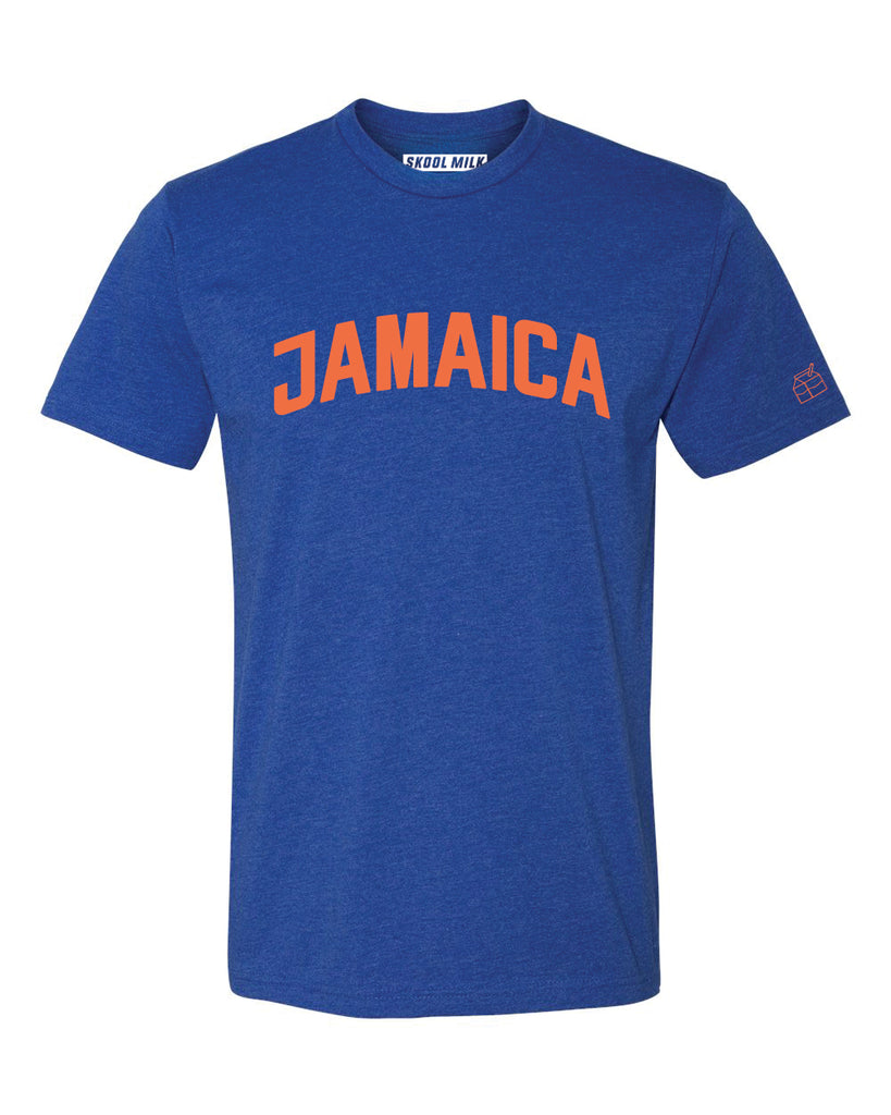 Blue Jamaica T-Shirt with Orange Reflective Letters