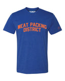 Blue Meat Packing District T-Shirt with Orange Reflective Letters