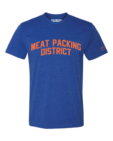 Blue Meat Packing District T-Shirt with Orange Reflective Letters