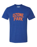 Blue Ozone Park T-Shirt with Orange Reflective Letters