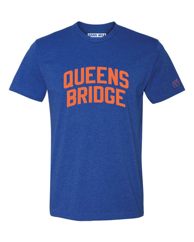 Blue QueensBridge T-Shirt with Orange Reflective Letters