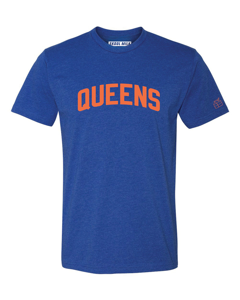 Blue Queens T-Shirt with Orange Reflective Letters