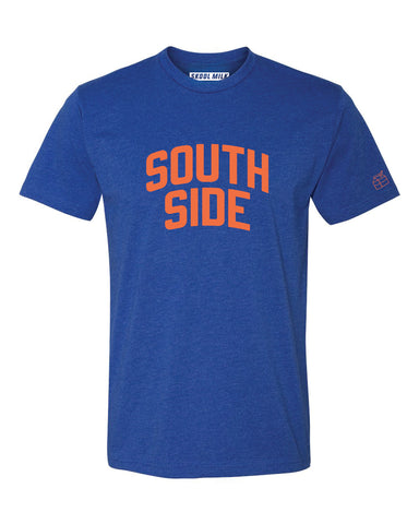 Blue South Side T-Shirt with Orange Reflective Letters