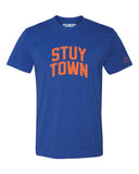 Blue Stuy Town T-Shirt with Orange Reflective Letters