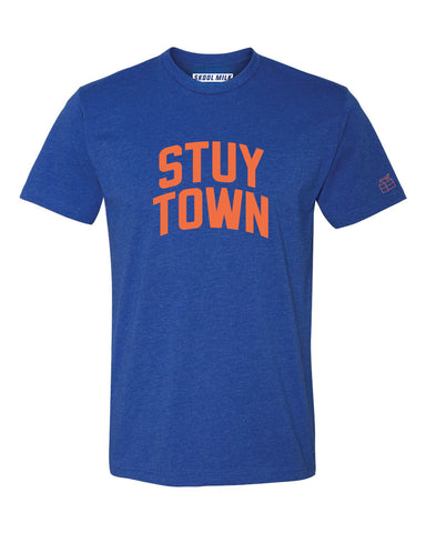 Blue Stuy Town T-Shirt with Orange Reflective Letters