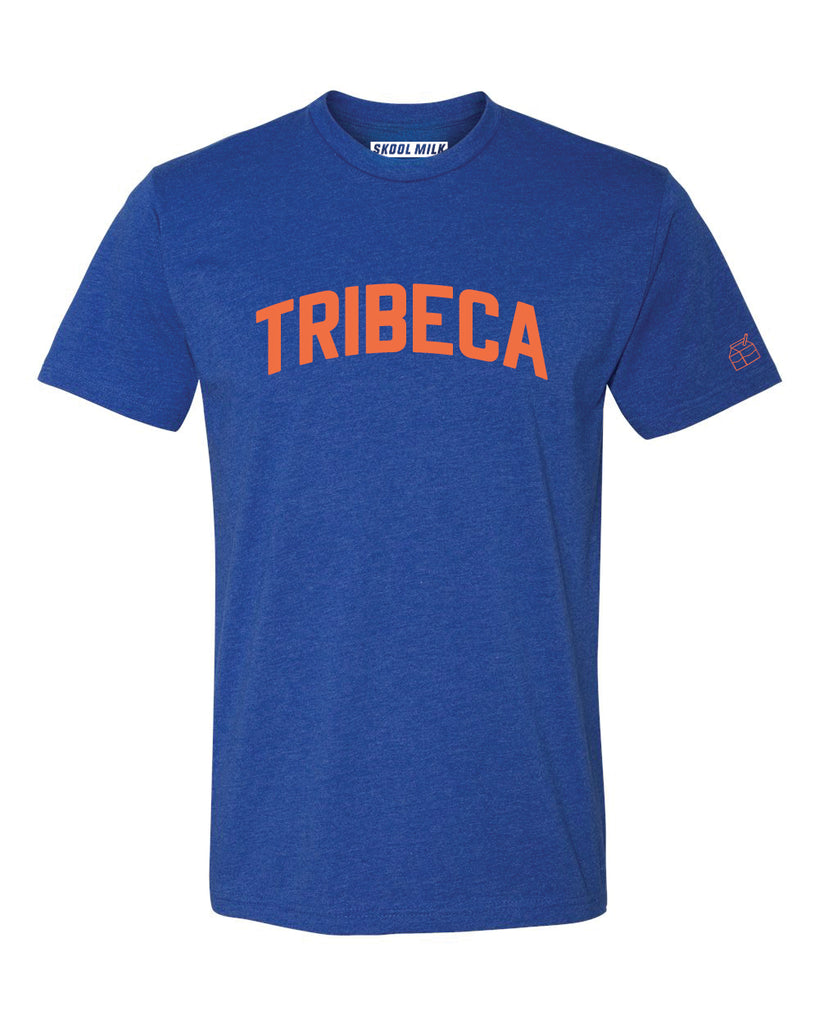 Blue Tribeca T-Shirt with Orange Reflective Letters
