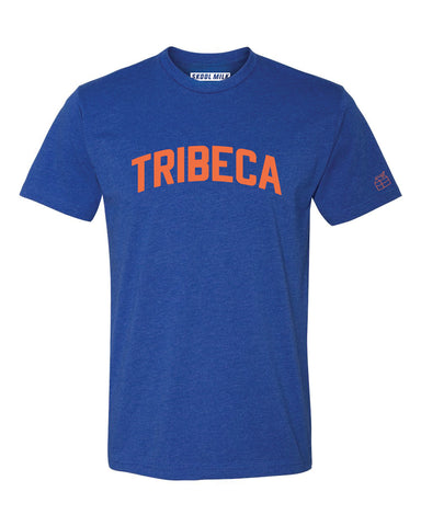 Blue Tribeca T-Shirt with Orange Reflective Letters