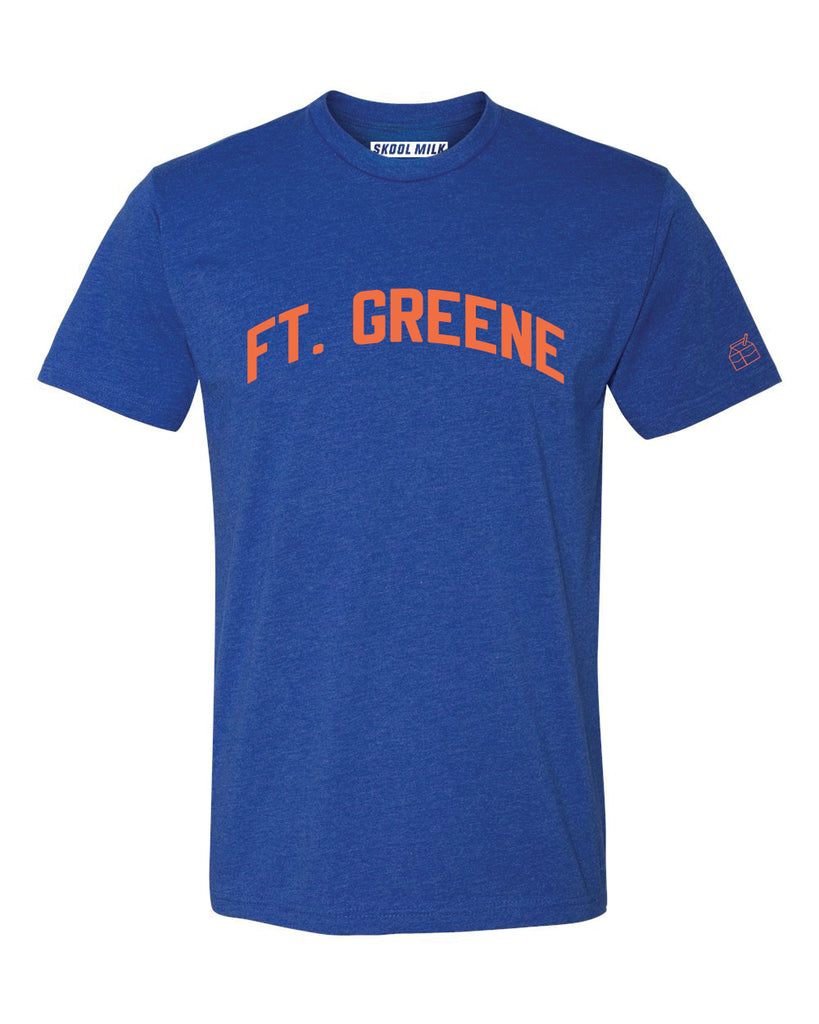 Blue Ft. Greene T-Shirt with Orange Reflective Letters