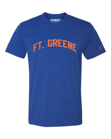 Blue Ft. Greene T-Shirt with Orange Reflective Letters