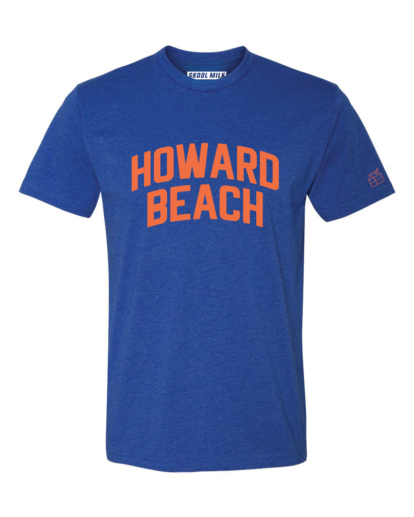 Blue Howard Beach T-Shirt with Orange Reflective Letters