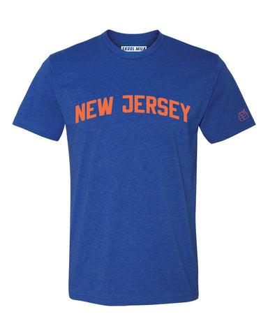 Blue New Jersey T-Shirt with Orange Reflective Letters
