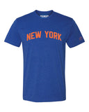 Blue New York T-Shirt with Orange Reflective Letters