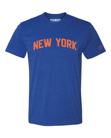 Blue New York T-Shirt with Orange Reflective Letters
