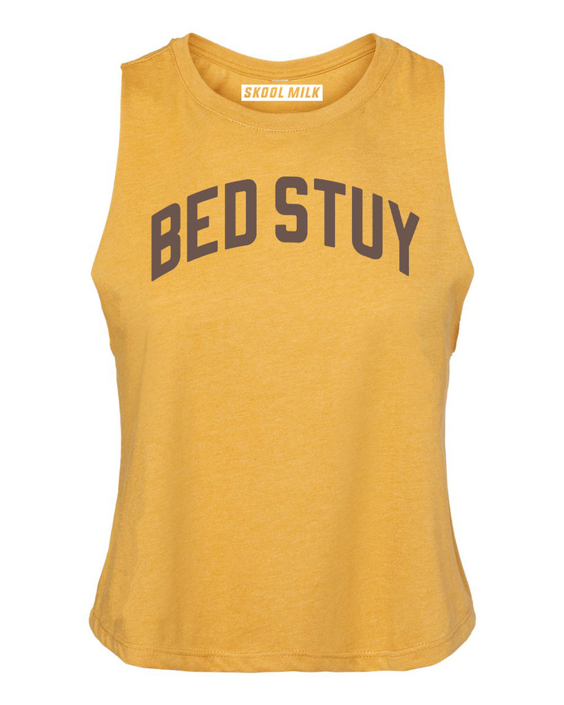 Mustard Bed Stuy Racerback with Brown Reflective Letters
