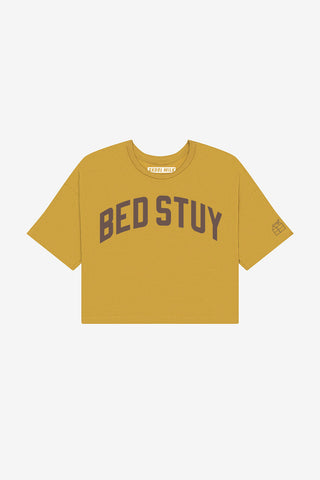 Mustard Bed Stuy Crop with Brown Reflective Letters