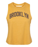 Mustard Brooklyn Racerback with Brown Reflective Letters