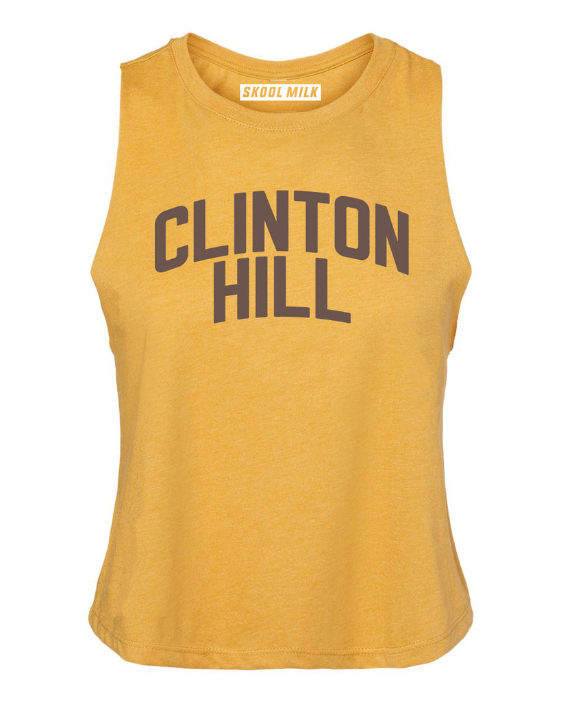 Mustard Clinton Hill Racerback with Brown Reflective Letters