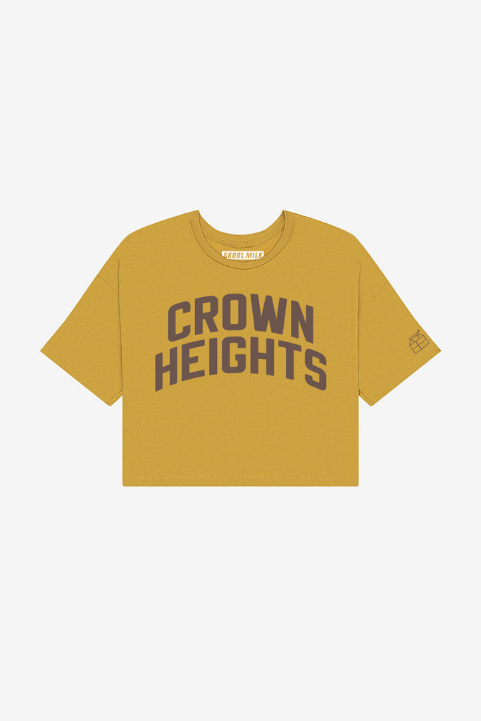 Mustard Crown Heights Crop with Brown Reflective Letters