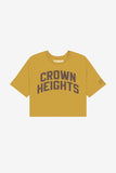 Mustard Crown Heights Crop with Brown Reflective Letters