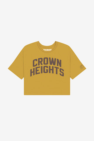 Mustard Crown Heights Crop with Brown Reflective Letters