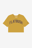 Mustard Flatbush Crop with Brown Reflective Letters