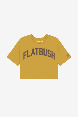 Mustard Flatbush Crop with Brown Reflective Letters