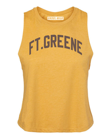 Mustard Ft. Greene Racerback with Brown Reflective Letters