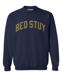 Navy Bed Stuy Brooklyn Sweatshirt with Gold Reflective Letters